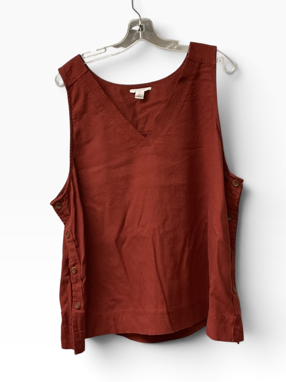 Brand New-Caslon Sleeveless V-Neck Linen-Blend Side-Button Tank Top